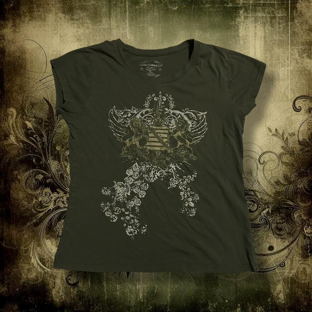 twin lions winged details cascading floral forest green top